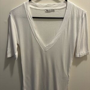 Zara Classic White V-Neck Tee